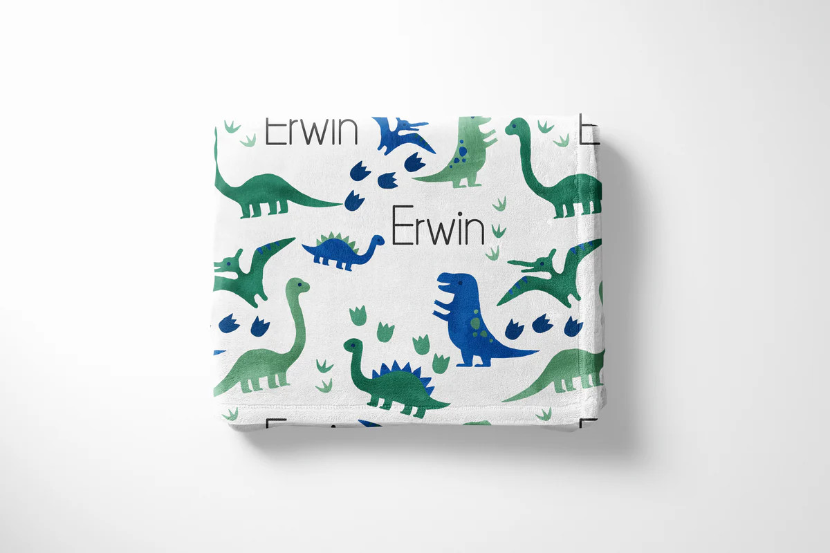 Blues and Greens Dino Minky Name Blanket | The Little Lemons Company