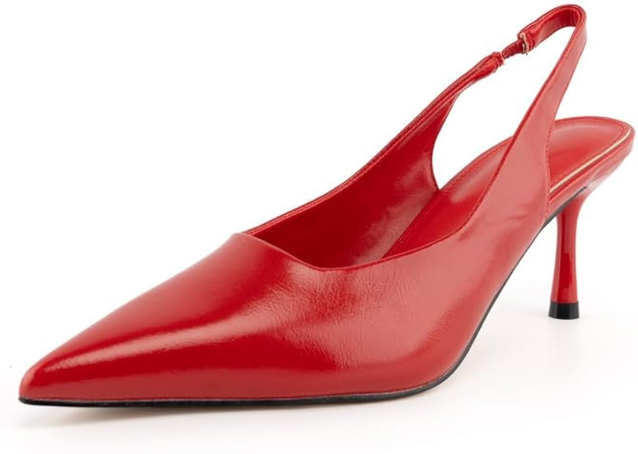 heelchic Women‘s Kitten Pumps Heels, Low Heels Comfortable Slingback Dress Shoes for Women | Amazon (US)