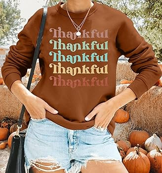 VILOVE Thankful Sweatshirt For Women Thanksgiving Pullover Blessed Shirt Thankful Graphic Letter ... | Amazon (US)