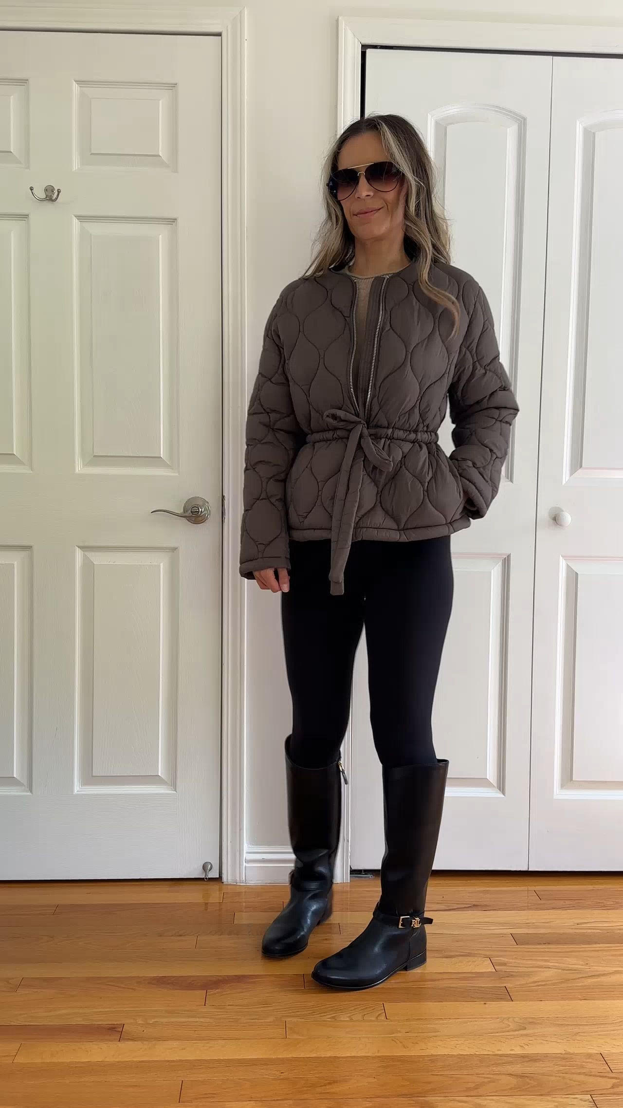 Brown quilted jacket sz XS 
I’m 5’5” 122 lbs 
I was thinking between getting a small size but ended up getting extra small because I don’t wear thick layers underneath
Legging sz 4 
Riding boots true to size 


 

#LTKSeasonal #LTKFindsUnder100 #LTKFallSale