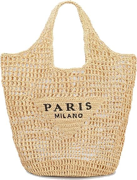 YiYLunneo Straw Bag for Women Large Woven Bag Hollow Straw Beach Bags for Women Fashion Shoulder ... | Amazon (US)