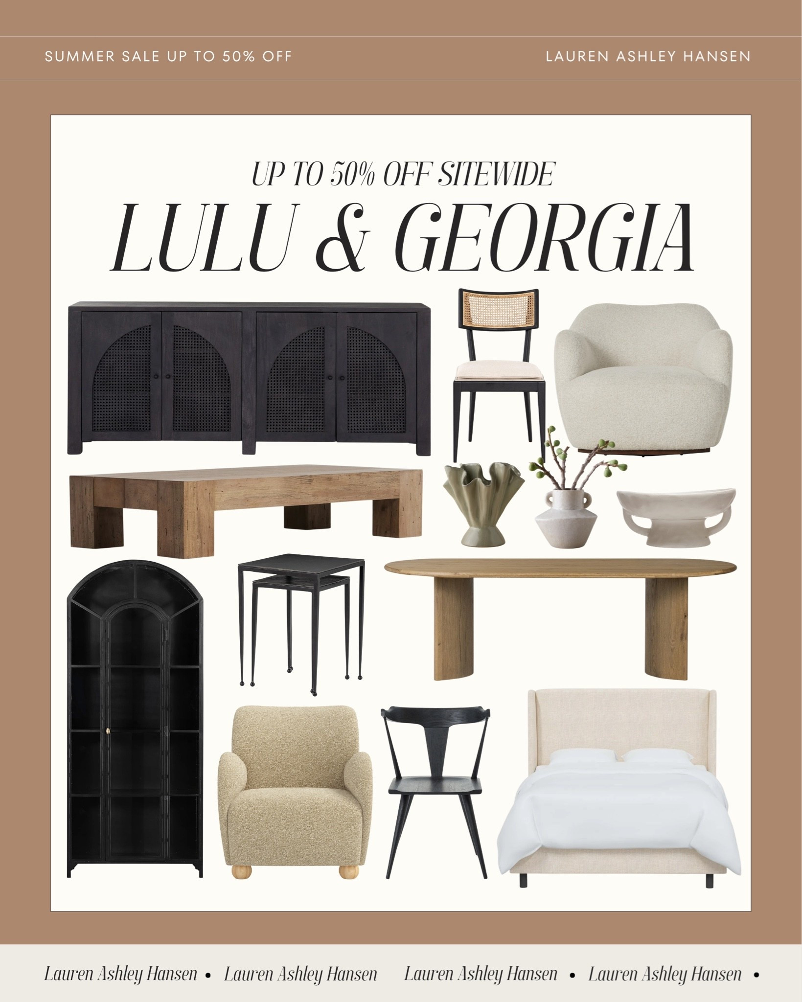 Lulu & Georgia is having a huge Summer Sale right now!! Save up to 50% off so many of my favorites in our home. Dining furniture, our black cabinets, lighting, rugs, and more!

#LTKHome #LTKSaleAlert