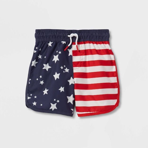 Toddler Boys&#39; Star Striped Swim Trunks - Cat &#38; Jack&#8482; Navy Blue 3T | Target