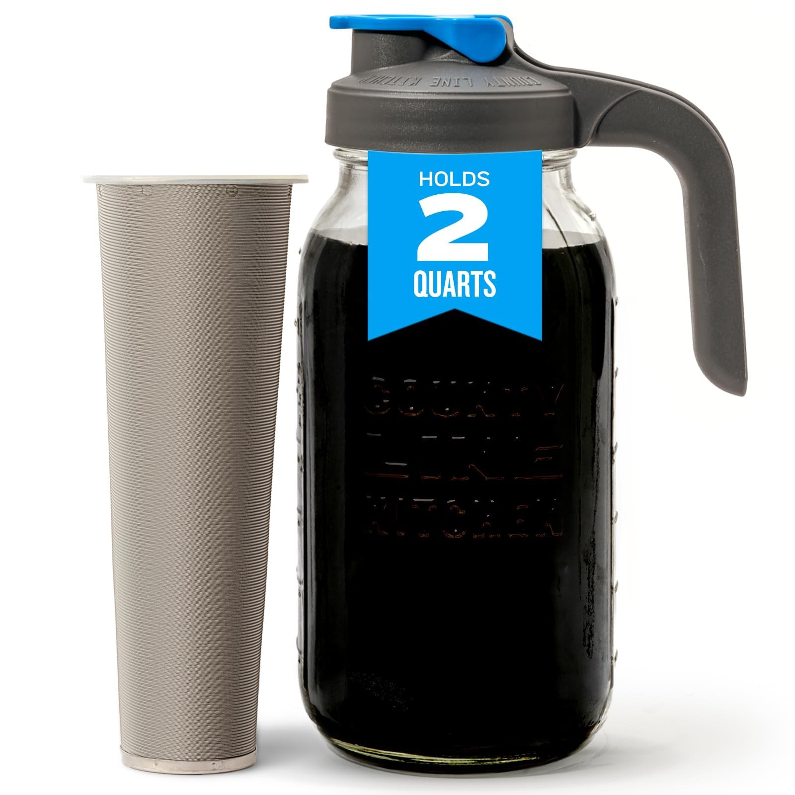 County Line Kitchen Glass Cold Brew Coffee Maker with Lid - Wide Mouth, 2 Quart (64 oz) - Heavy D... | Amazon (CA)