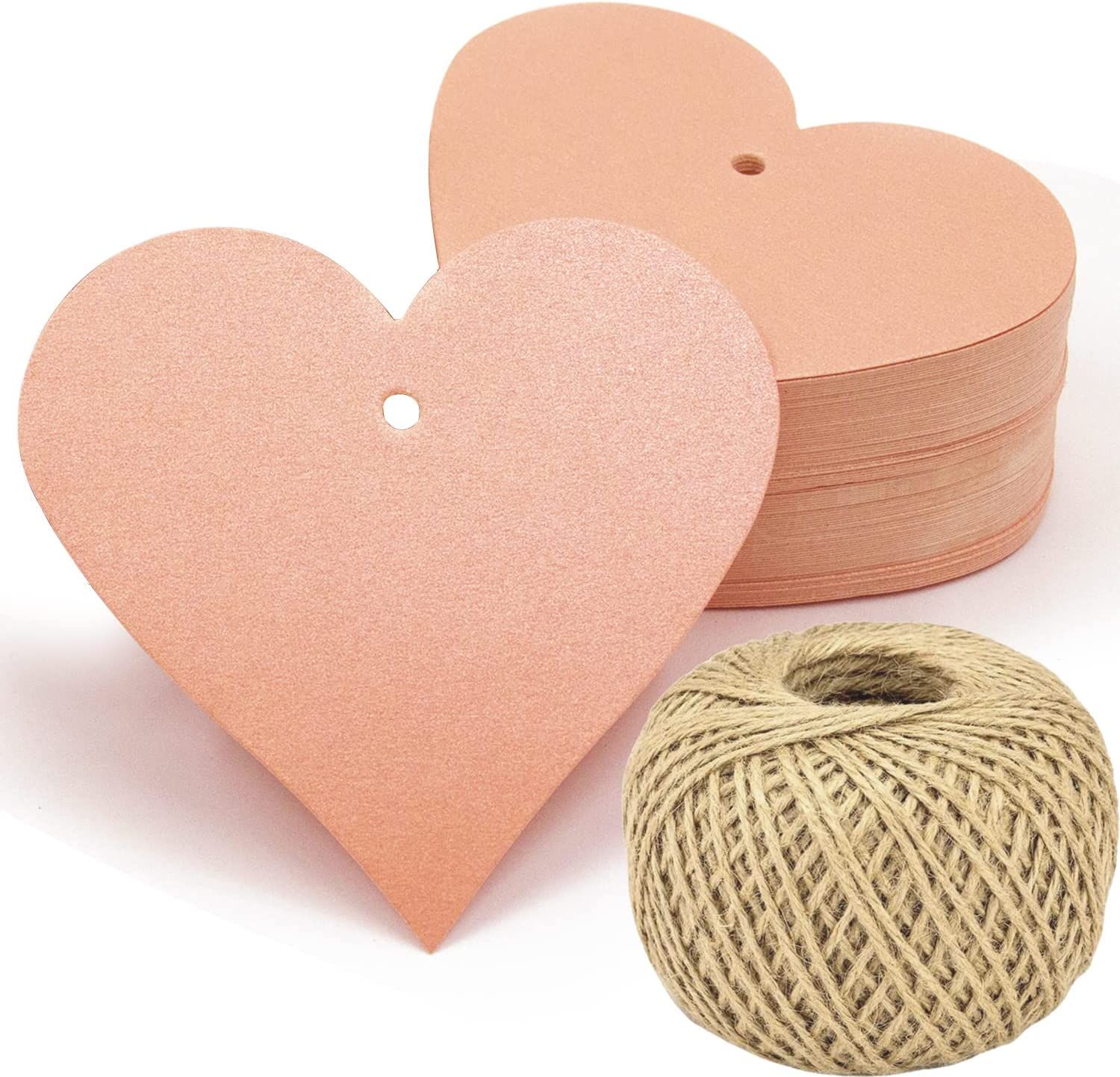 100pcs Pink Heart Shaped Paper Gift Wrap Tags Blank Craft Hang Labels with Natural Jute Twine Str... | Amazon (US)