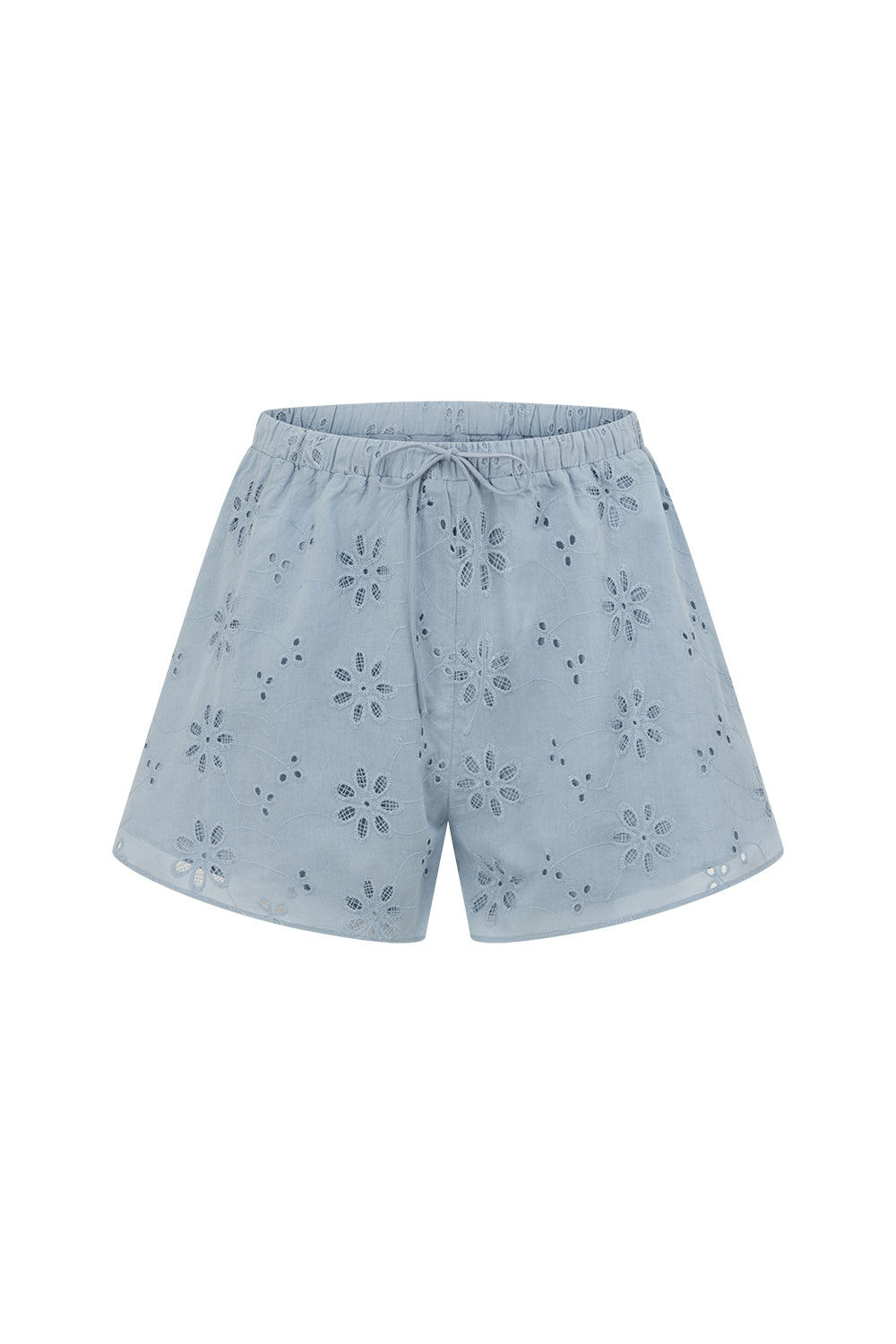 Blue Broderie Elastic Drawstring Octavia Shorts | Sabo Skirt AU