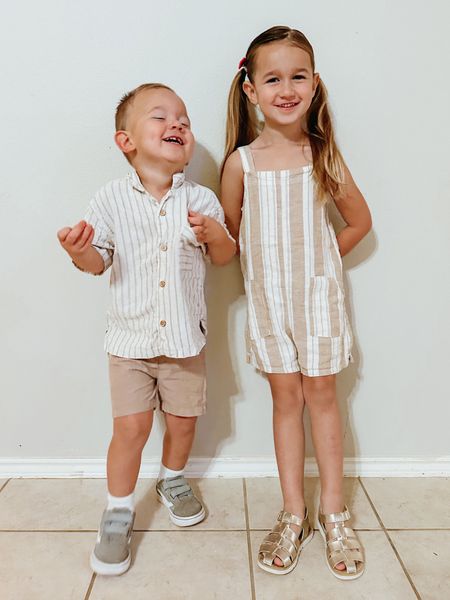 Toddlers outfits for picture day!!! 

Sharing the linen romper and sandals. similar items for kaisers outfit! His shirt is zara from this season! 

#LTKunder50 #LTKfamily #LTKkids