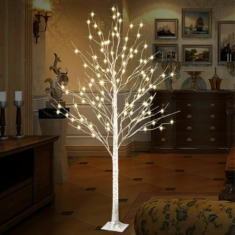 Rirool 6 Ft Birch Tree Light 440 pcs LEDs Warm White 8 Flashing Modes Remote Dimmable Lighted Tre... | Walmart (US)