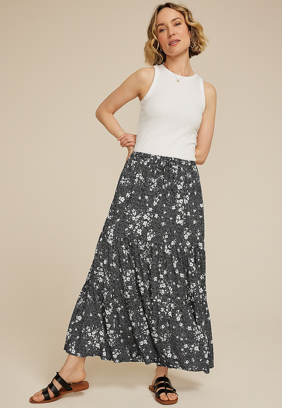 Printed High Rise Maxi Skirt | Maurices