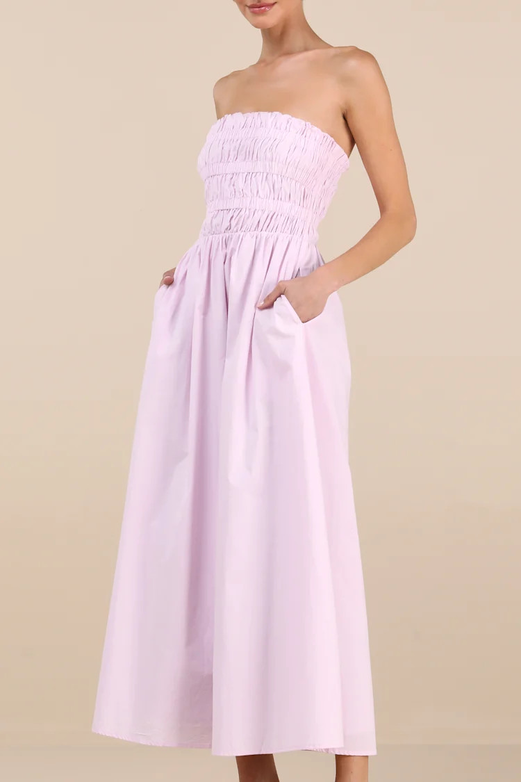 Ania Lilac Strapless Smocked Midi Dress | Lulus