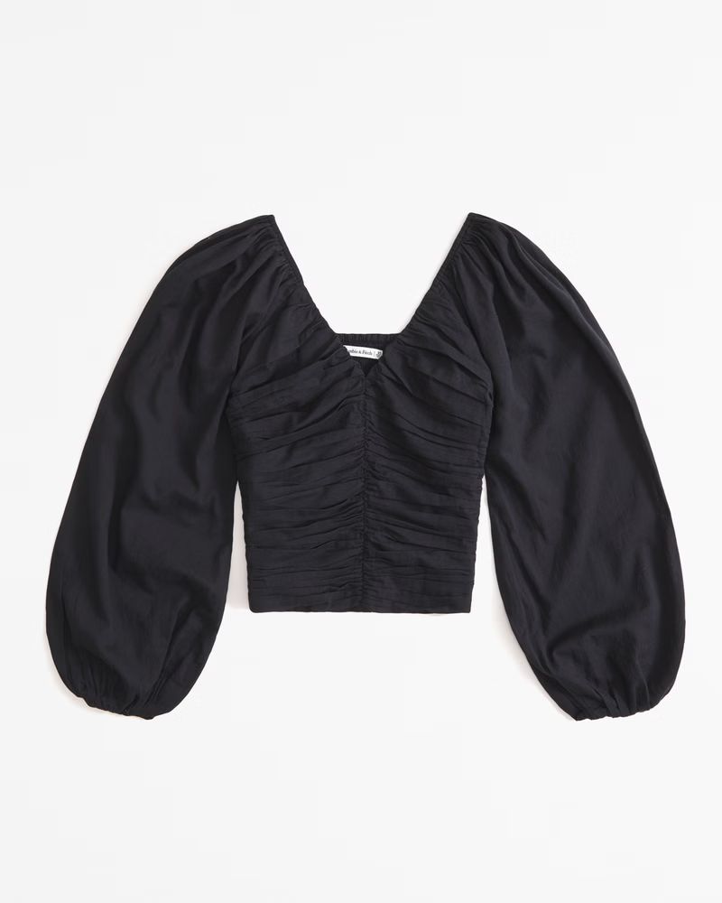 Women's Long-Sleeve Sheer Cotton Cinched Top | Women's New Arrivals | Abercrombie.com | Abercrombie & Fitch (US)