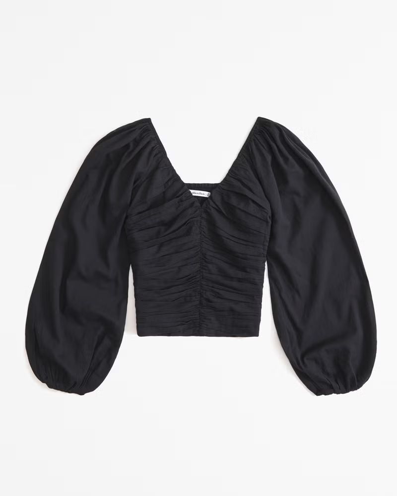 Women's Long-Sleeve Sheer Cotton Cinched Top | Women's Tops | Abercrombie.com | Abercrombie & Fitch (US)
