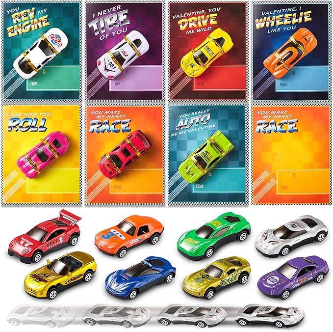 JOYIN 28-Count Valentines Day Gifts Cards, Valentine's Greeting Cards for Kids with Die-Cast Raci... | Amazon (US)