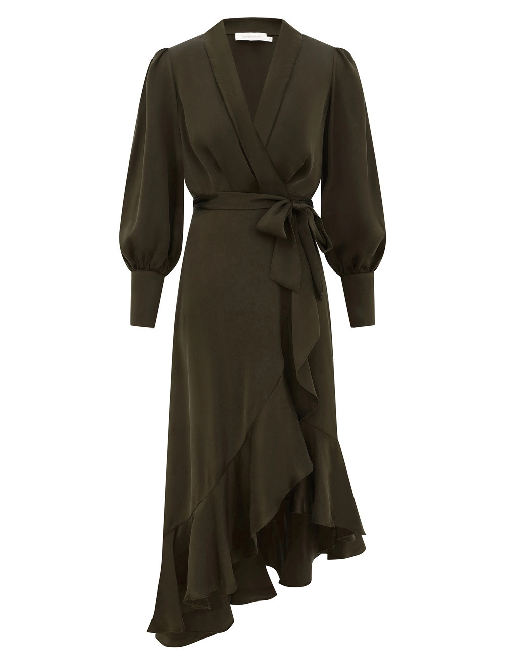 ZIMMERMANN Silk Wrap Midi Dress Dark Olive Size 0P | ZIMMERMANN (US, CA, EU, MENA)
