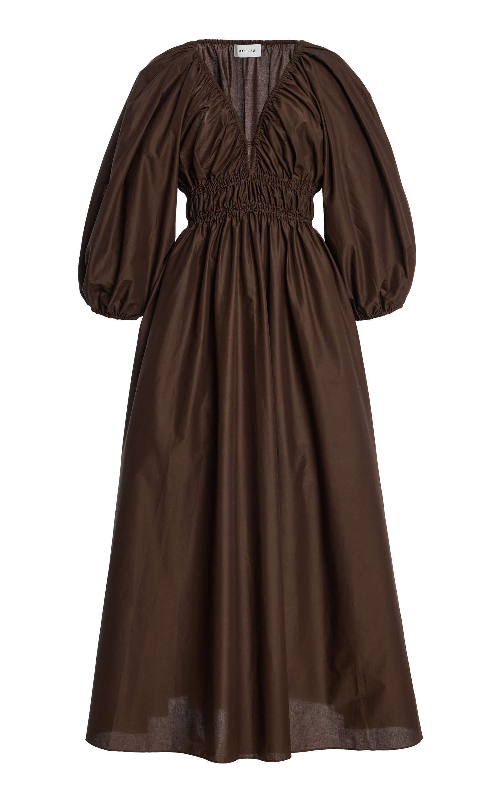 Matteau Shirred Cotton Plunge Button Midi Dress - Moda Operandi | Moda Operandi (Global)