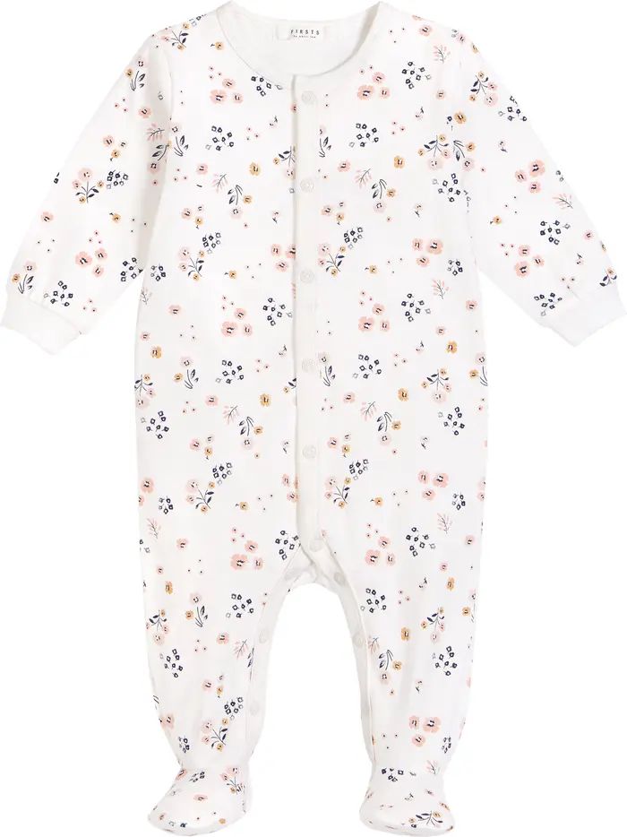FIRSTS by Petit Lem Floral Print Stretch Organic Cotton Footie | Nordstrom | Nordstrom Canada