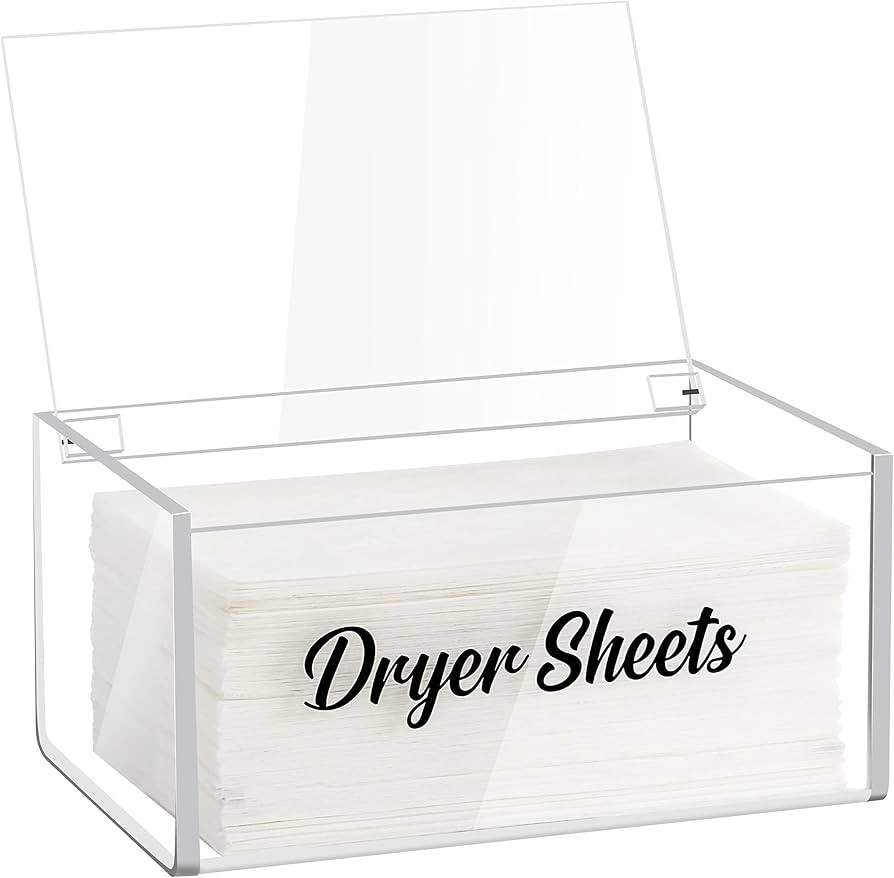 Premium Acrylic Dryer Sheet Container with Hinged Lid, Clear Dryer Sheet Holder for Fabric Soften... | Amazon (US)