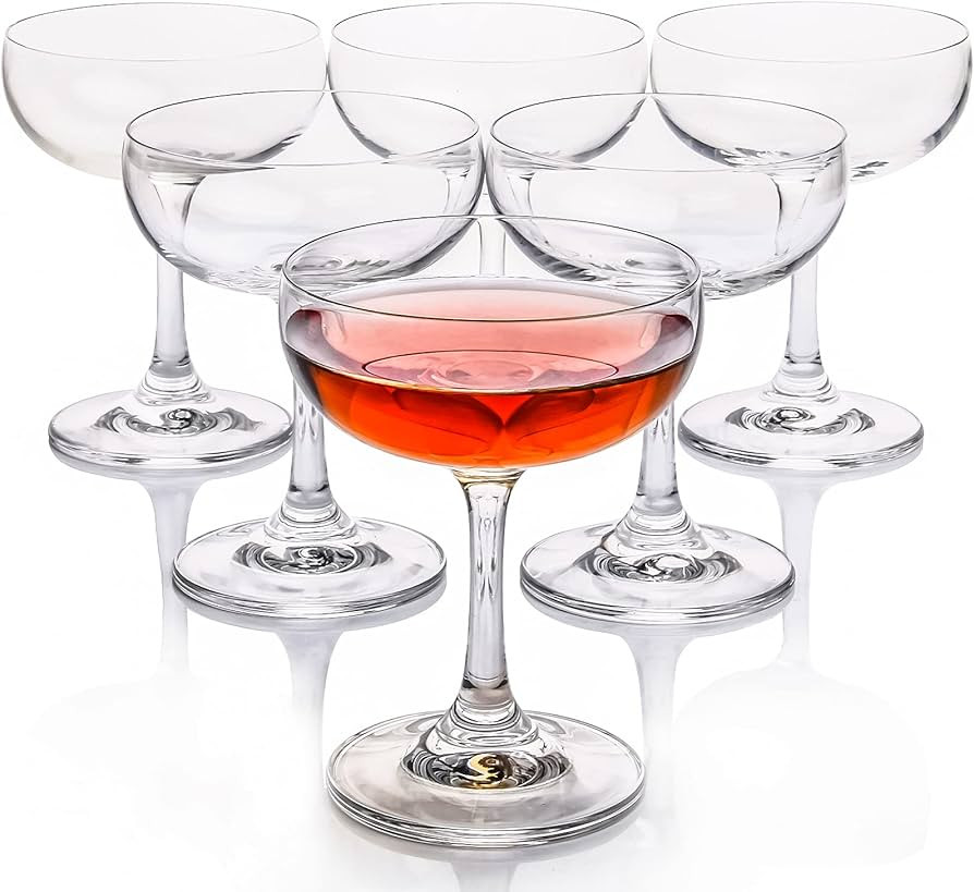Crystal Coupe Glasses, Set of 6, 7 Ounce(220ml), Elegant Short Stem Design, Clear Cocktail Glasse... | Amazon (US)