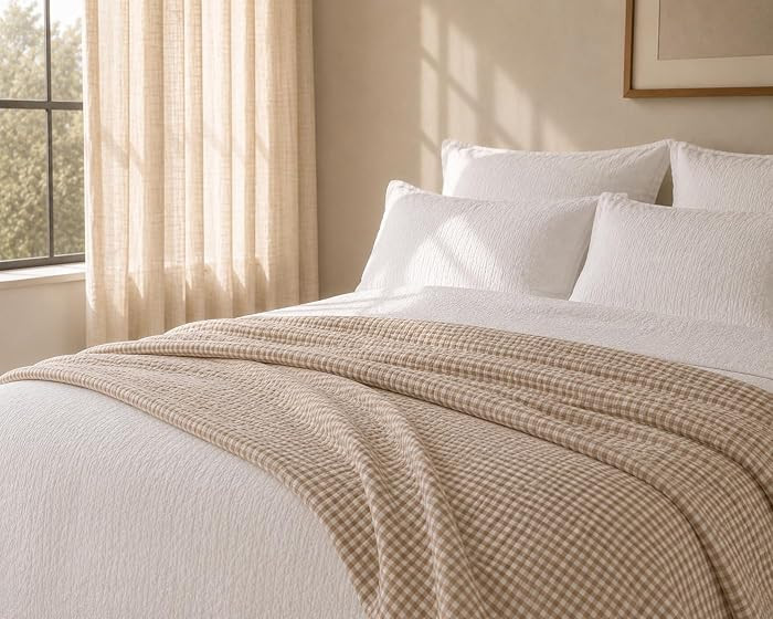 100% Organic Cotton Gingham Quilt, Oeko-TEX Certified, GOTS Certified, Designer Bedding, Yarn-Dye... | Amazon (US)