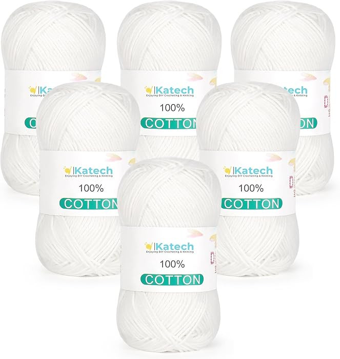 Katech Pure Cotton Yarn for Crocheting & Knitting\u2013Soft Sport Weight CYC #2, 6 Skeins (50g Ea... | Amazon (US)