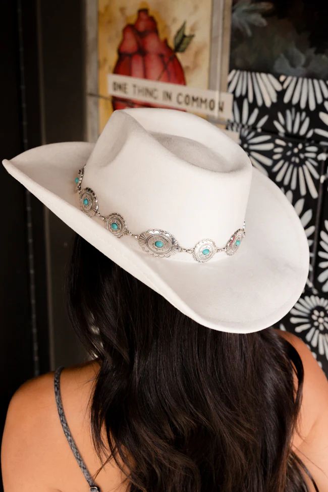 Silver and Turquoise Buckle Ivory Cowboy Hat | Pink Lily