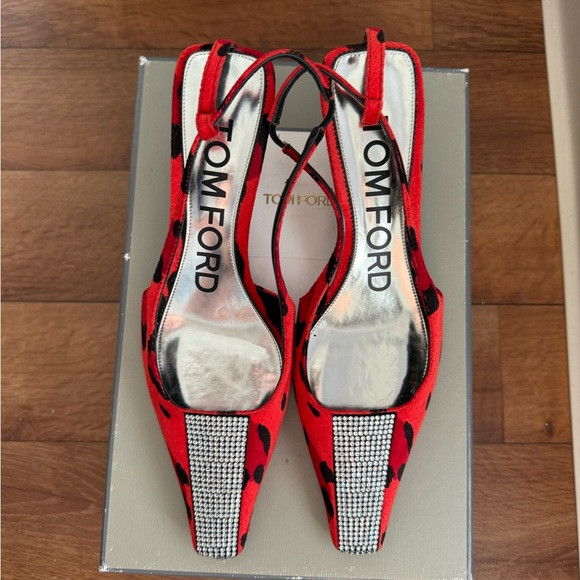 Tom Ford Velvet Animalier Crystal Red and Black Heels Elegant Design | Poshmark