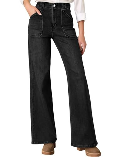 Astylish Womens Stretch High Waisted Bootcut Jeans Straight Leg Denim Pants Black | Amazon (US)
