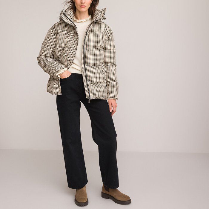 Checked Hooded Puffer Jacket | La Redoute (UK)