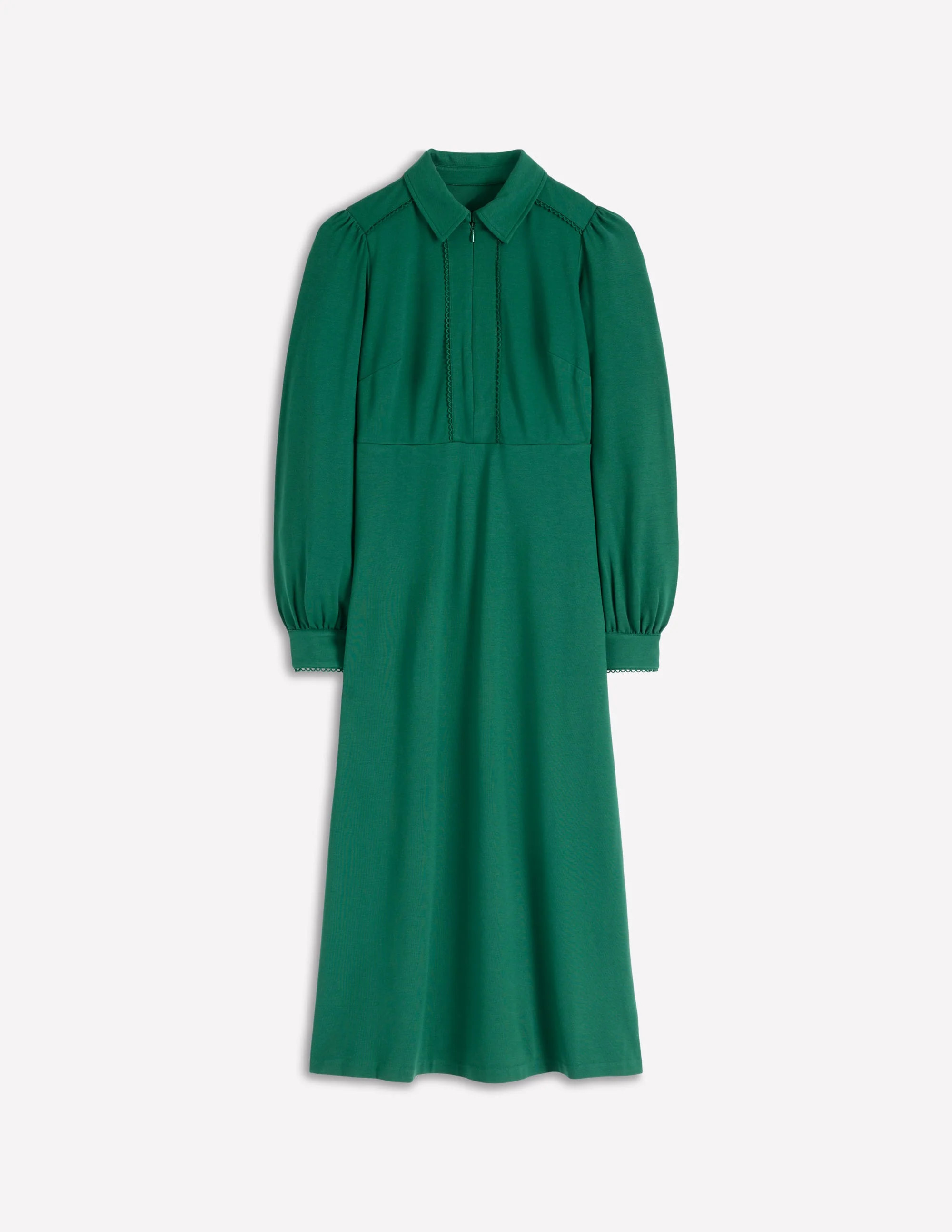 Pip Zip-Up Ponte Midi Dress-Emerald Night | Boden (US)
