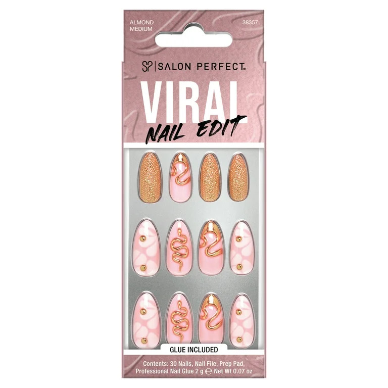 Salon Perfect Artificial Fake Press-ons, 349 Viral Nail Edit, Snake, Medium Almond, File and Glue... | Walmart (US)