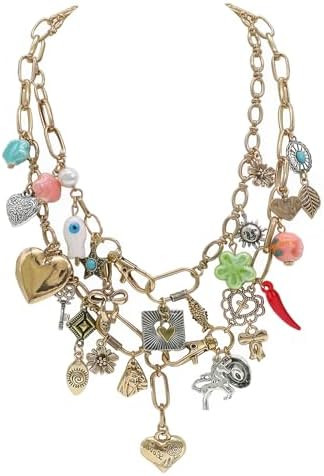 We We Chunky Antique Heart Charm Necklace for women Vintage Sun Stars Hearts Sea shell Starfish B... | Amazon (US)