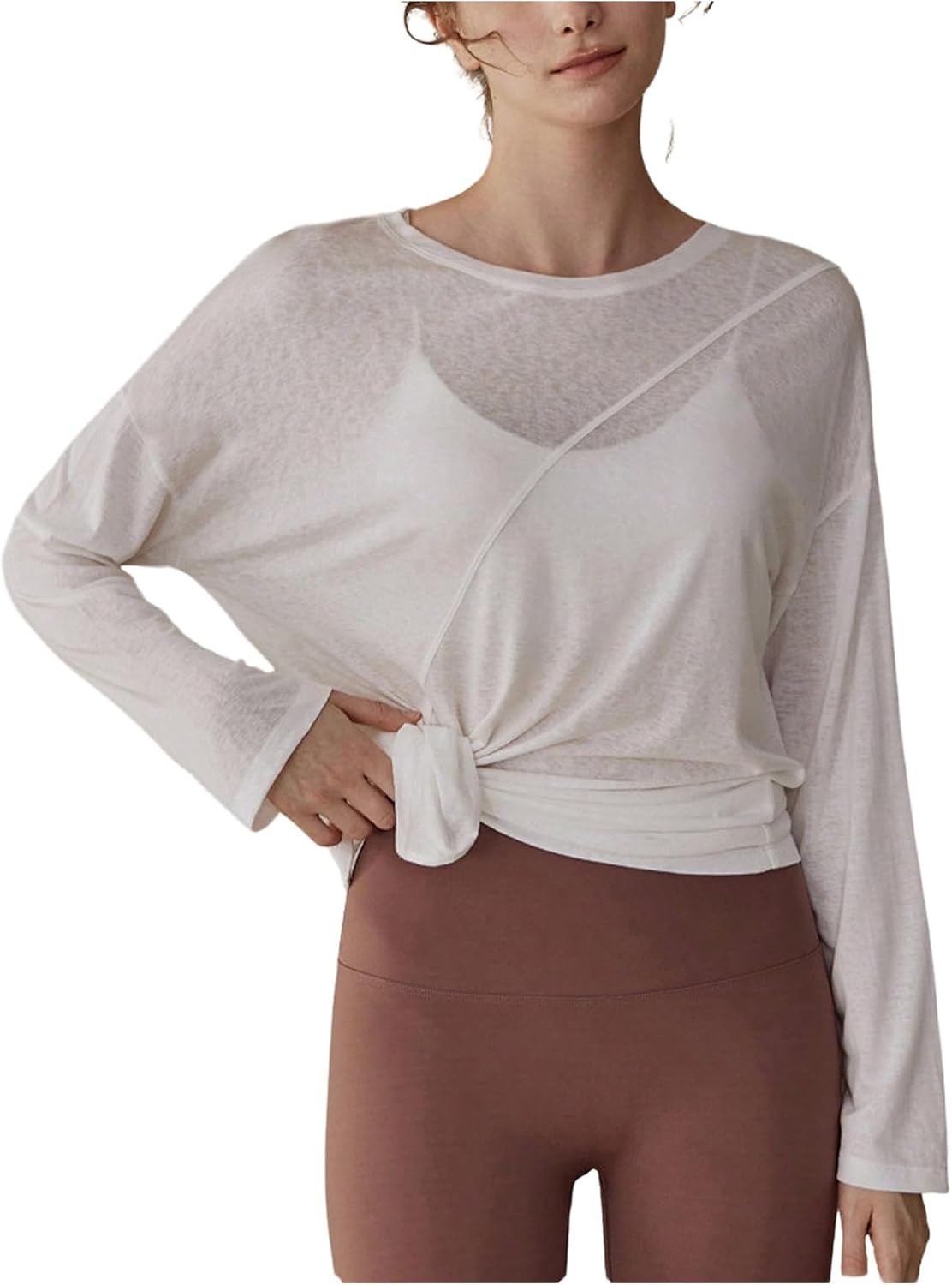 SweatyRocks Women's Long Sleeve Sheer Split Workout Top Yoga Athletic Soft Comfy Tee Shirt | Amazon (US)