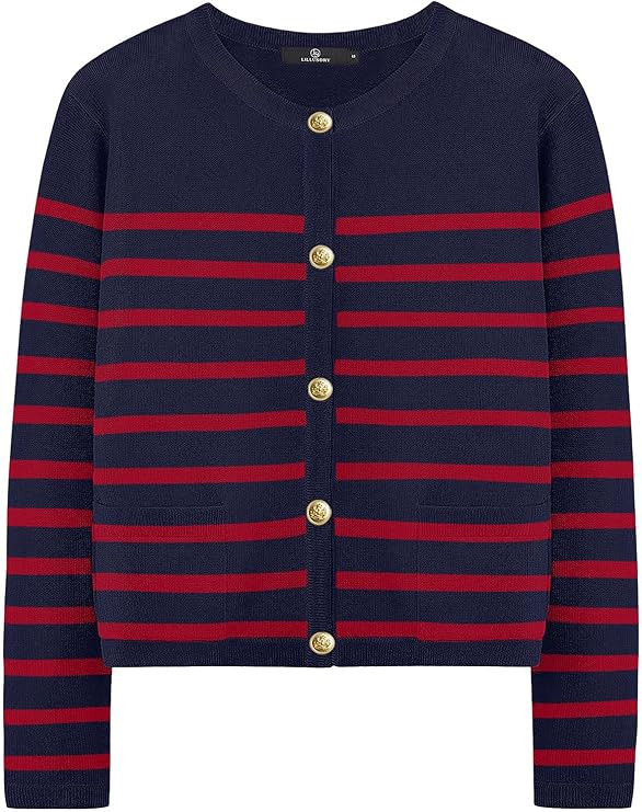 LILLUSORY Women's Casual Dressy Cardigan Sweaters Crew Neck Lady Jacket with Patch Pockets | Amazon (US)