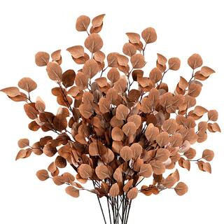 6-Piece 35.43 in. Dark Brown Fake Silk Eucalyptus Leaf Branches, Fall Artificial Eucalyptus Stems with Leaves | The Home Depot