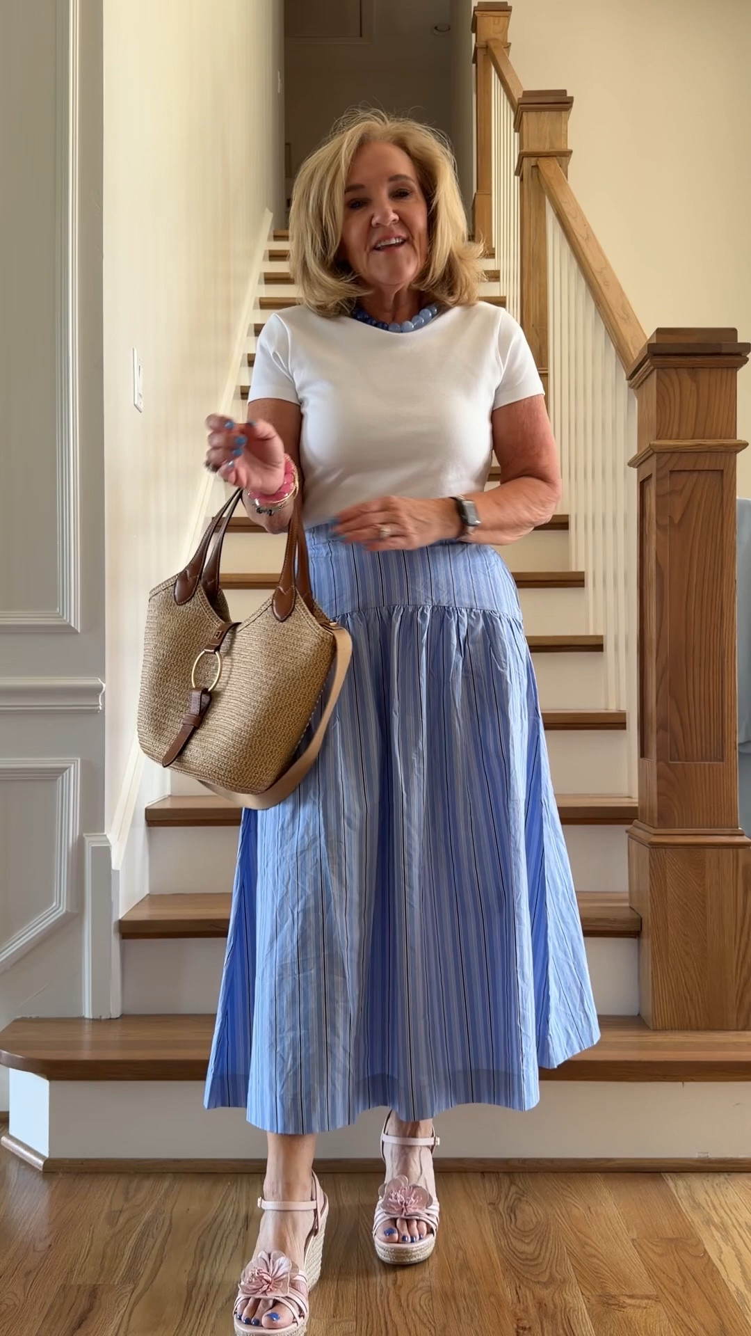 Target skirt I am wearing a small but need a medium stick with your shoe size
White tea I really like the heavier weight and the nice crewneck. I am in a small for a fitted look or you can go true to size.
10% off code for my slur worthy bag NANETTE
I love these pink floral wedges. You’ll love the price.
20% off bracelets stack code NANETTE20
Spring outfit, Easter outfit, striped skirt, target sale

#LTKSeasonal #LTKPetite #LTKOver40