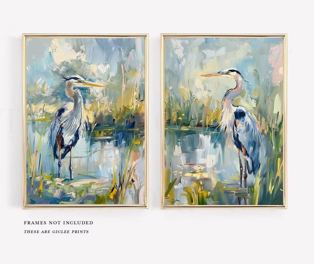 Blue Heron Marsh Paintings, Abstract bird painting, bird oil painting, lowcountry, grandmillenial... | Etsy (US)