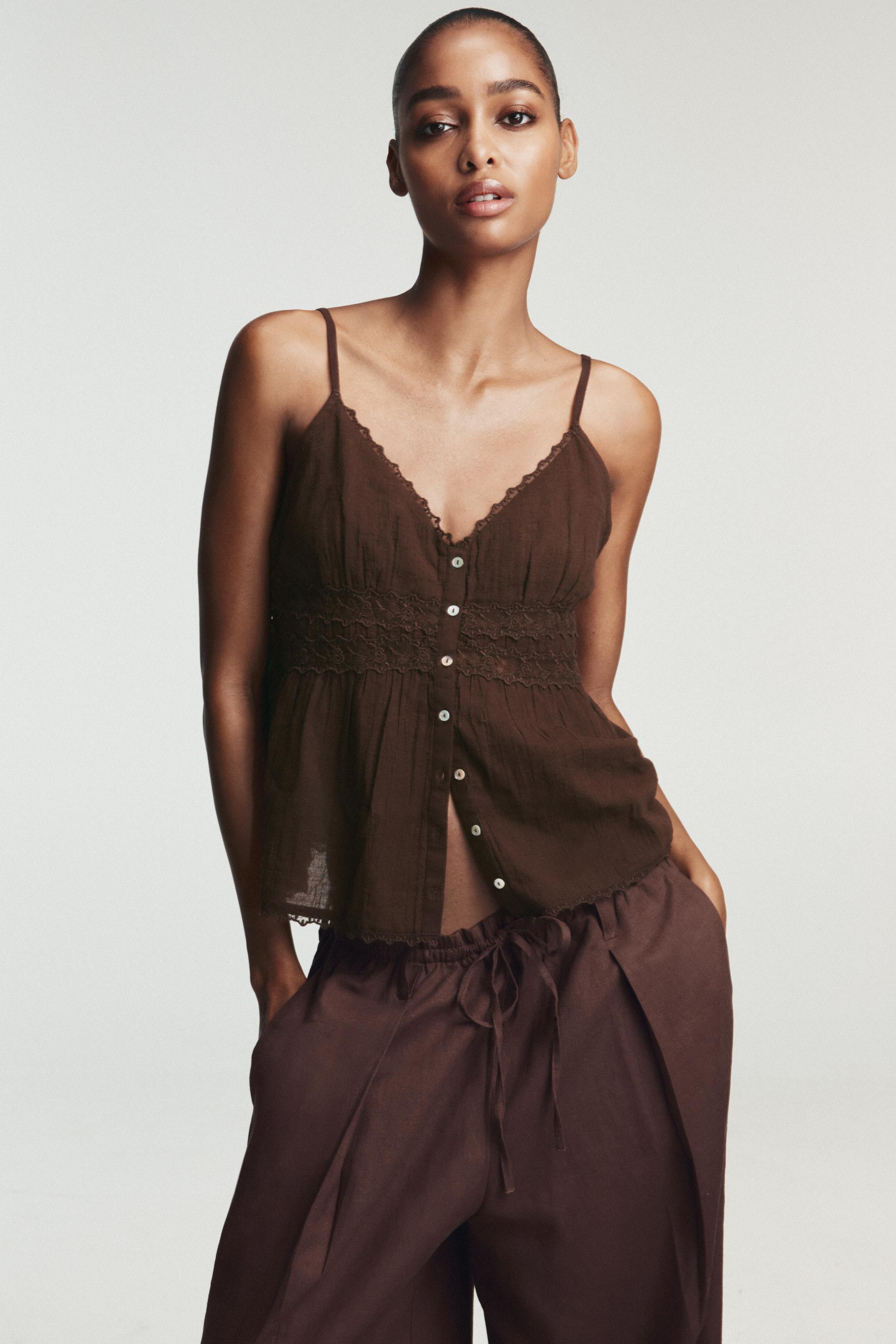 LACE-TRIMMED CHIFFON TOP | Zara AU