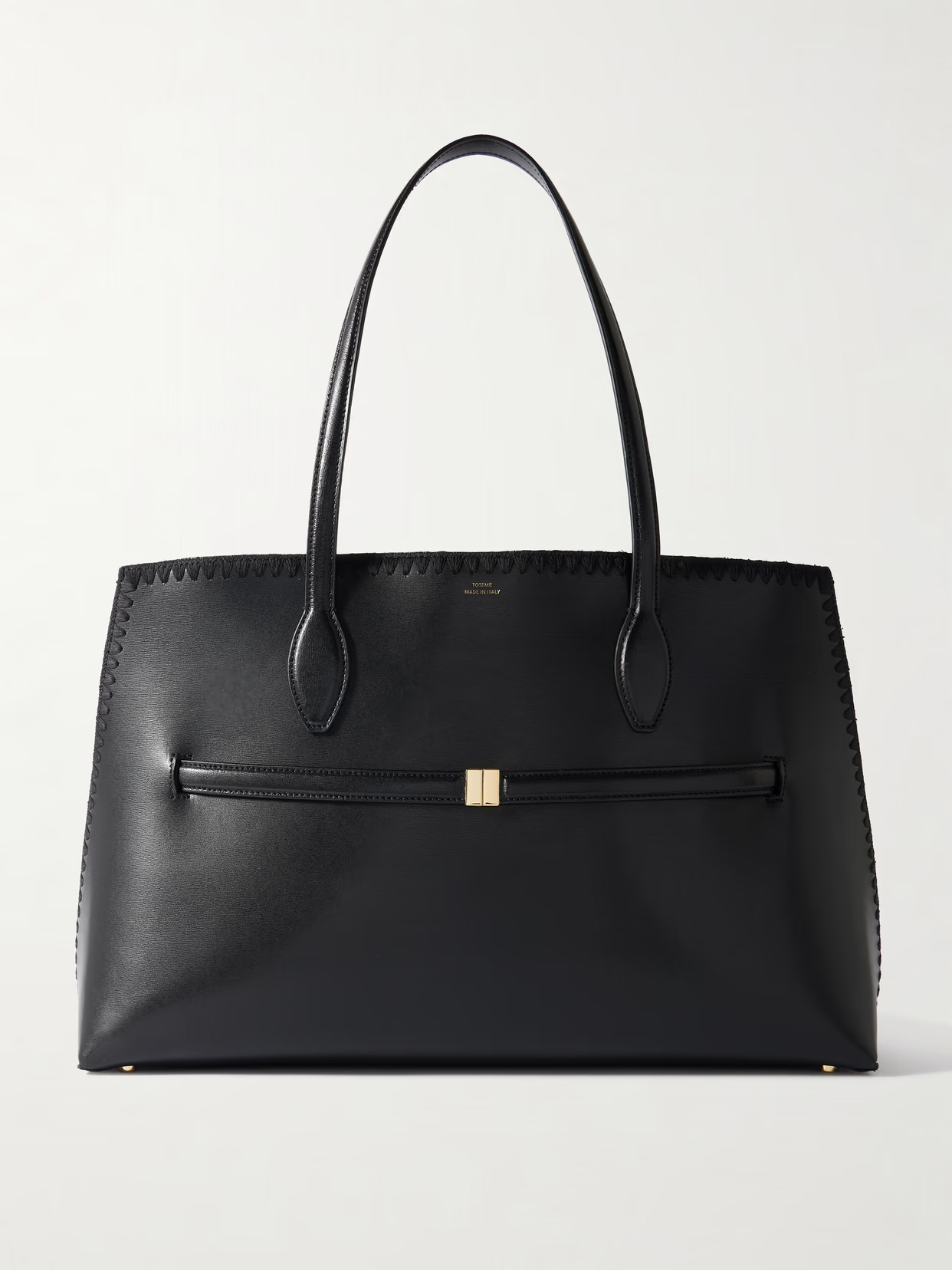 TOTEME - Lounge Belted Whipstitched Leather Tote - Black | NET-A-PORTER (US)