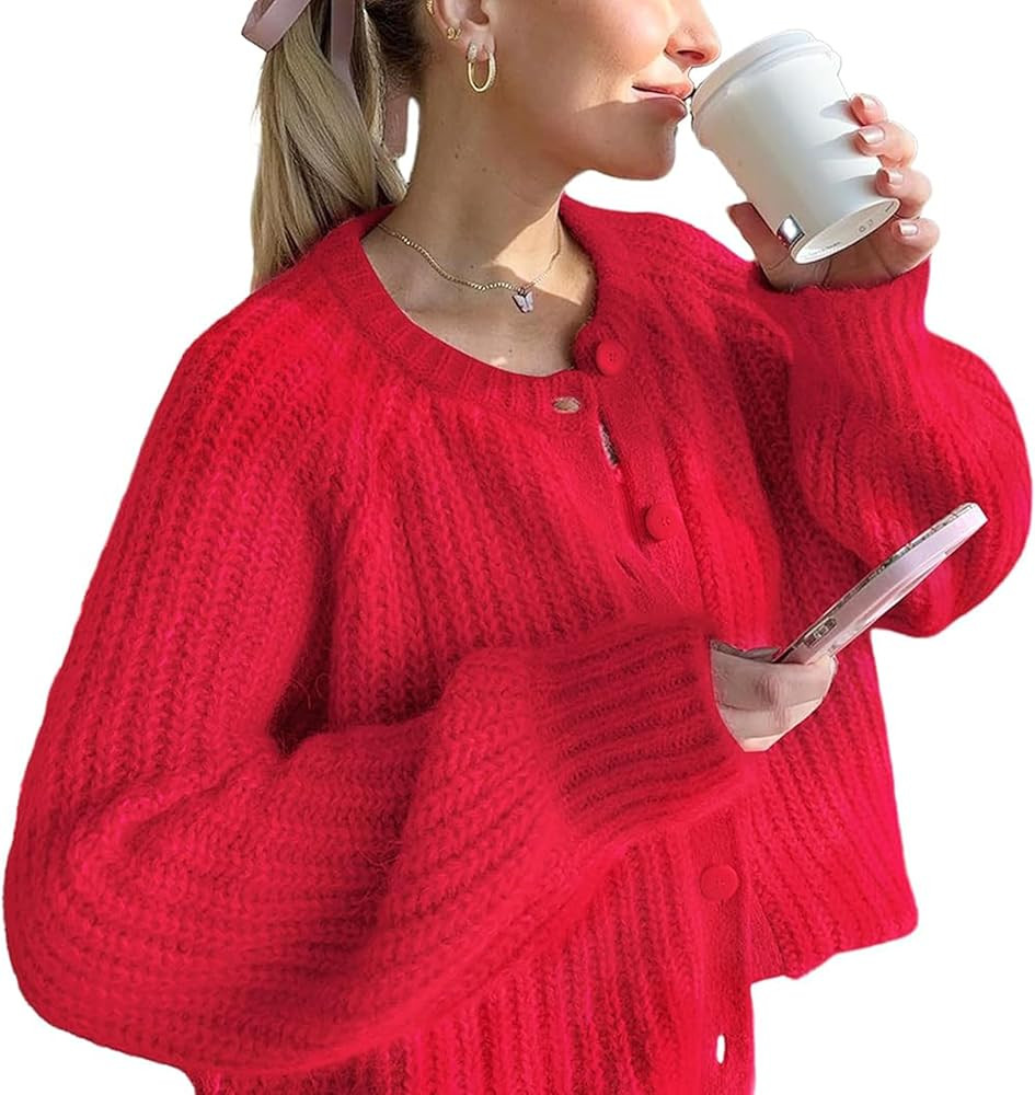 Watashi Womens Cardigan Sweater Fall Button Down Long Sleeve Sweater Chunky Knitwear Casual Open ... | Amazon (US)