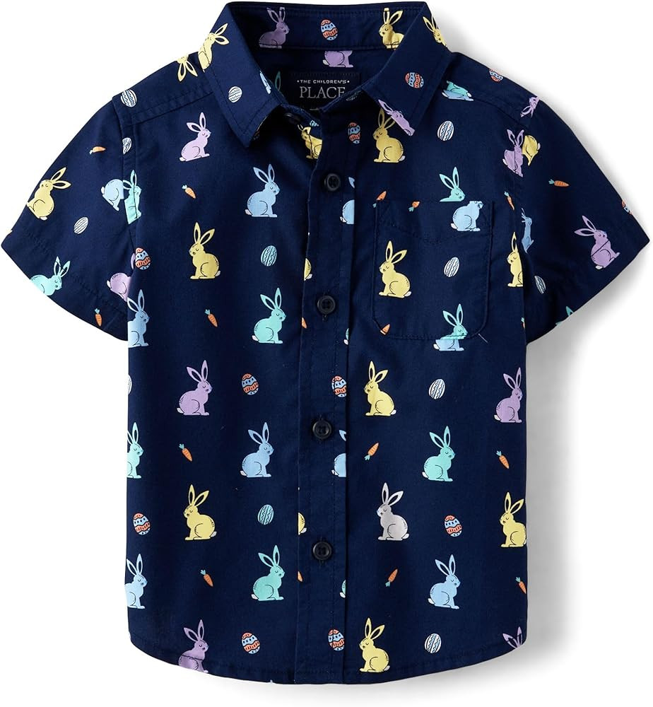 The Children's Place Baby Boys' and Toddler Poplin Short Sleeve Button Down Shirt | Amazon (US)