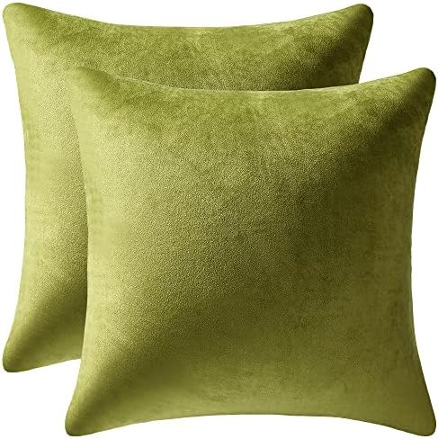 DEZENE Couch Pillow Cases 18x18 Chartreuse: 2 Pack Cozy Soft Velvet Square Throw Pillow Covers for F | Amazon (US)