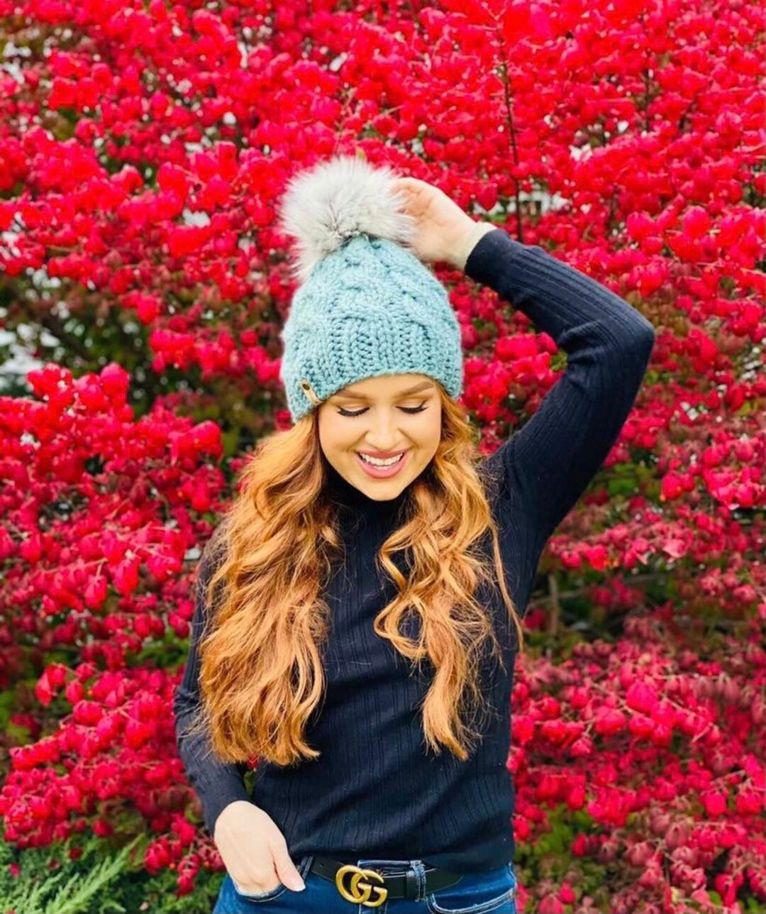 Womens Chunky Cable Knit Beanie With Removable Faux Fur Pom  - Etsy | Etsy (US)