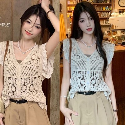 Lace Crochet Crop Tops Vest Cardigan Hollow Out Tanks Tops Waistcoat  | eBay | eBay UK