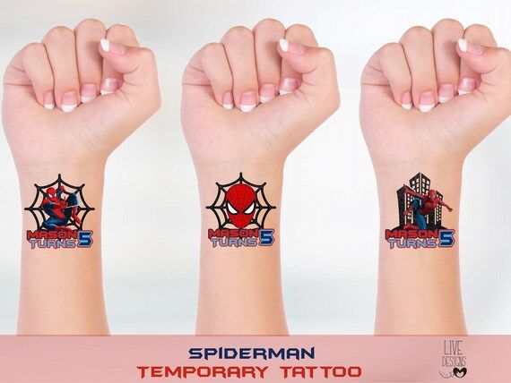 Spiderman tattoo, custom temporary tattoo, spiderman birthday, spiderman party, party supplies, b... | Etsy (US)