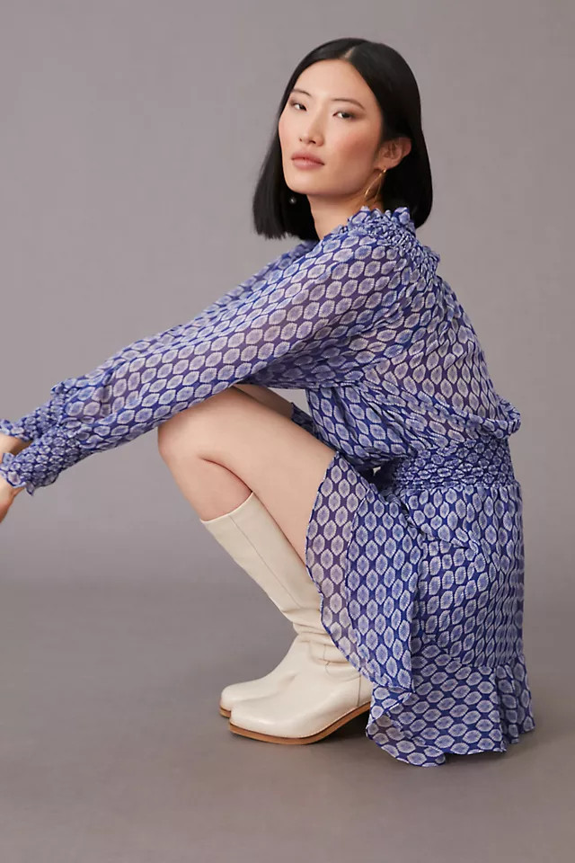 Long-Sleeve Ruffle-Hem Mini Dress | Anthropologie (US)