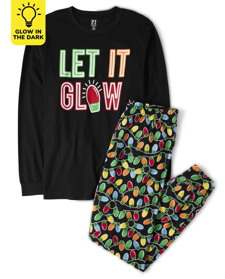 Unisex Adult Matching Family Glow Let It Glow Cotton Pajamas - black | The Children's Place