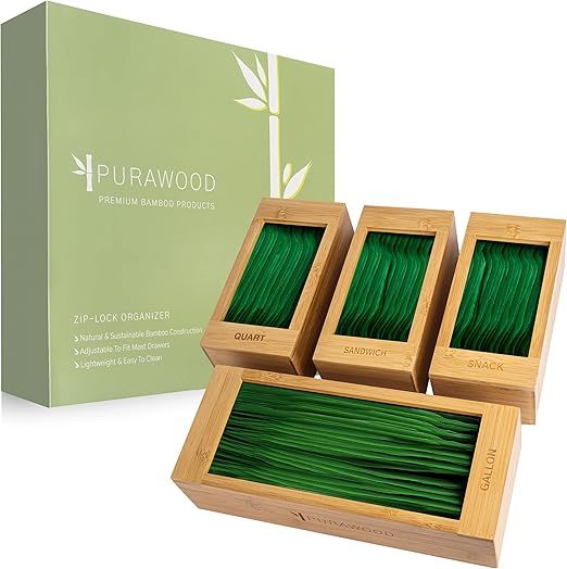Premium Ziplock Bag Storage Organizer - Natural Bamboo Organizer to Declutter Your Kitchen – Ea... | Amazon (US)