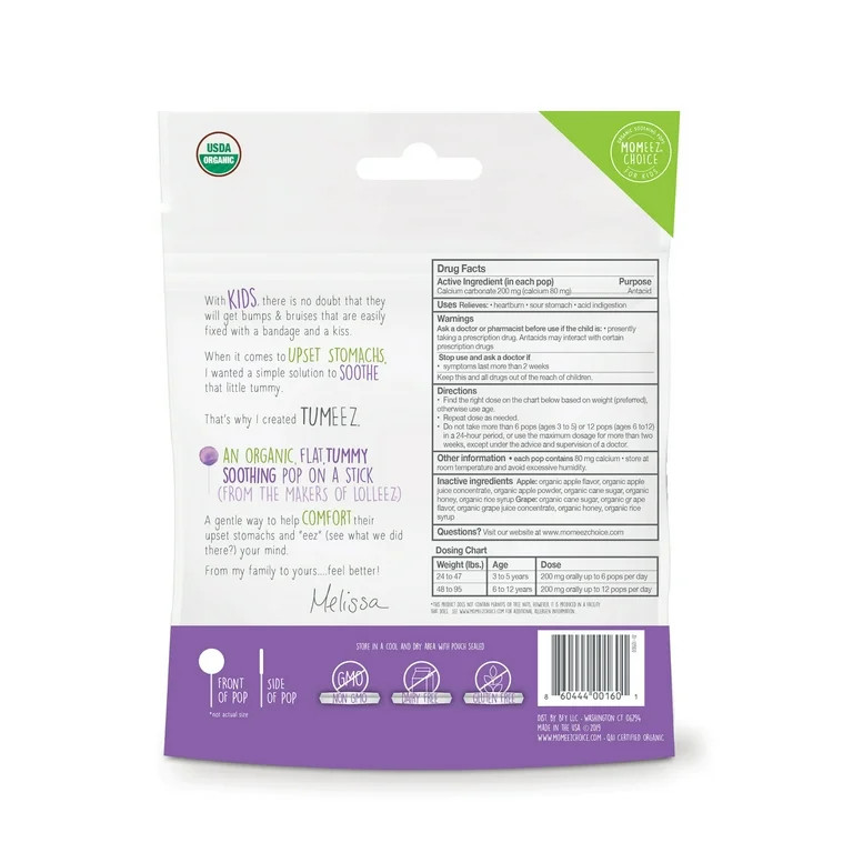 Tumeez Organic Tummy Soothing Pops, Grape and Apple, 10ct | Walmart (US)