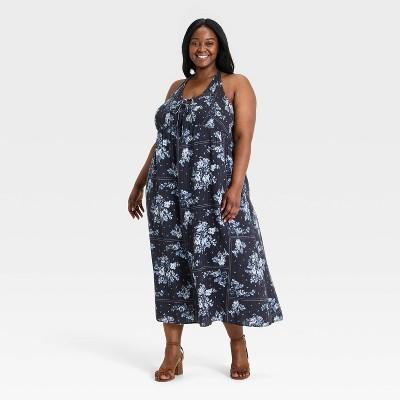 Women's Printed Maxi Sundress - Universal Thread\u2122 Navy Blue 2X | Target