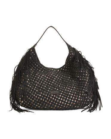 Leather Woven Hobo With Fringe Details | TJ Maxx